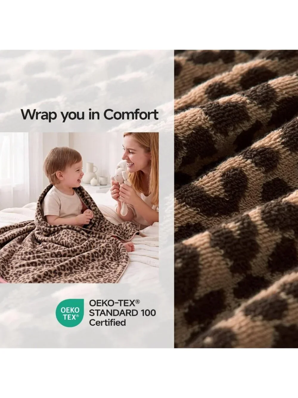 Leopard Print Towel Set of 6 - 100% Cotton, Quick Dry & Absorbent Bath Towels